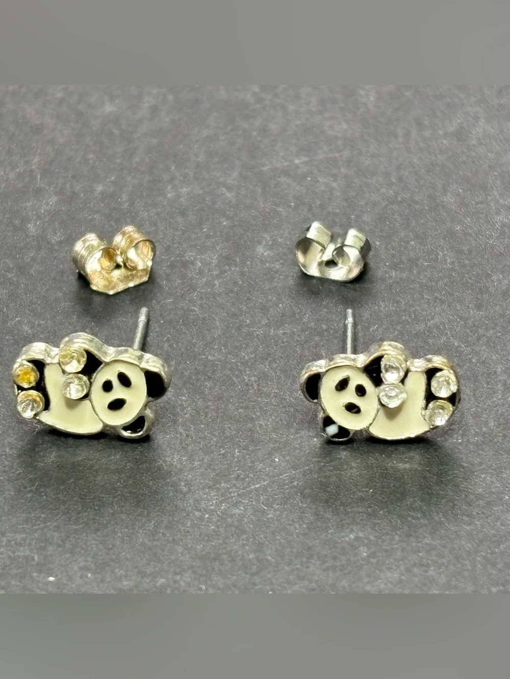 Panda Crystal Accent Kids Earrings - White and Black